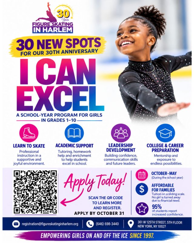 I Can Excel Figure Skating in Harlem. Apply by Oct 31.